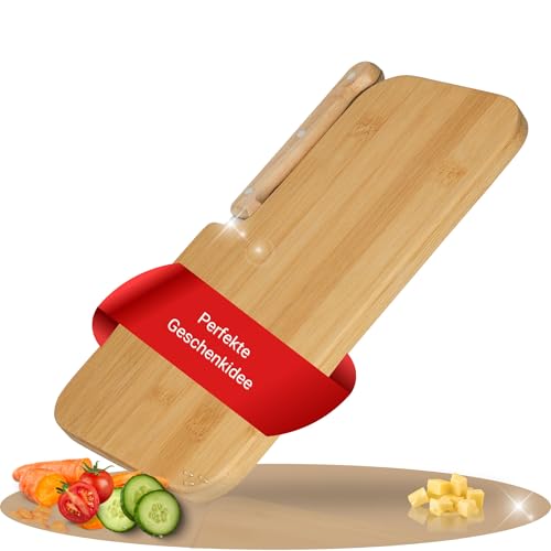 Schneidebrett Holz 'Picknick' - Nachhaltiges Frühstücksbrett aus Bambus mit integriertem Jausenmesser - Personalisierte Geschenkidee für Männer, Frauen, Opa & Kinder (nicht personalisiert) von elasto PROMOTION FOR LIFE