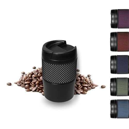 Thermobecher 'Temptation' klein - Kaffeebecher to go doppelwandig - Edelstahl Vakuumbecher mit Manschette - 300ml to go Becher - Reisebecher mit Deckel, Farbe:schwarz/grau von elasto PROMOTION FOR LIFE