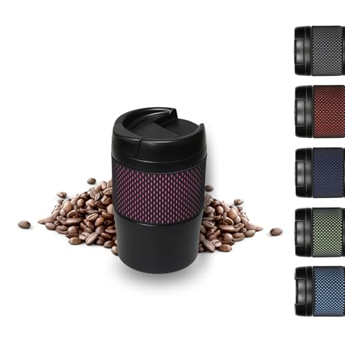 Thermobecher 'Temptation' klein - Kaffeebecher to go doppelwandig - Edelstahl Vakuumbecher mit Manschette - 300ml to go Becher - Reisebecher mit Deckel, Farbe:schwarz/pink von elasto PROMOTION FOR LIFE