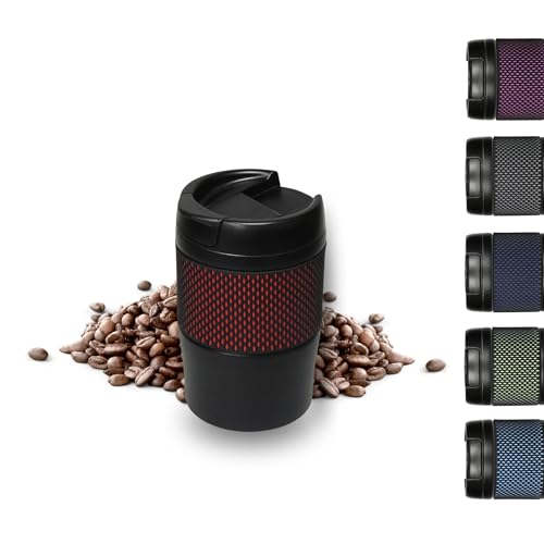 Thermobecher 'Temptation' klein - Kaffeebecher to go doppelwandig - Edelstahl Vakuumbecher mit Manschette - 300ml to go Becher - Reisebecher mit Deckel, Farbe:schwarz/rot von elasto PROMOTION FOR LIFE