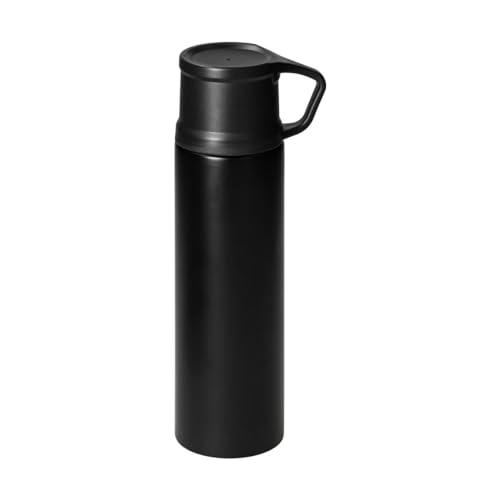 Vakuumflasche 'Kibo' 500ml - Doppelwandige Edelstahl Trinkflasche mit auslaufsicherem Schraubdeckel - Thermoskanne 500ml für Warme & Kalte Getränke - Isolierflasche inkl. Becher, Farbe:schwarz von elasto PROMOTION FOR LIFE