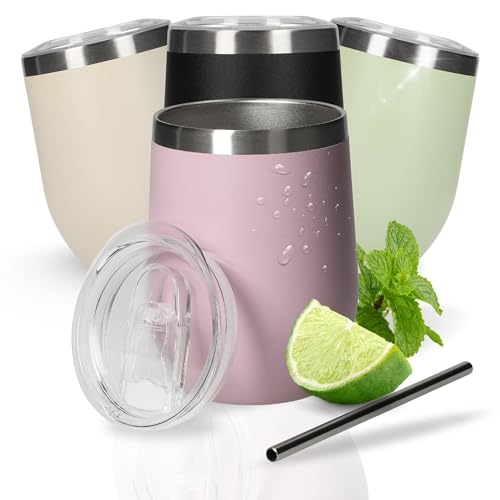 Weinbecher 350 ml 'Vinova' - doppelwandiger Edelstahlbecher hält lange kalt - Trinkbecher mit Deckel und Strohhalm - Becher als perfekte Geschenkidee für Junggesellenabschied, Farbe:lila von elasto PROMOTION FOR LIFE