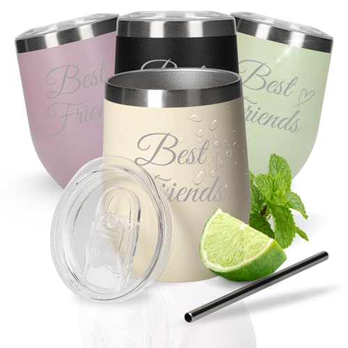 Weinbecher 350 ml 'Vinova' - doppelwandiger Edelstahlbecher hält lange kalt - Trinkbecher mit Deckel und Strohhalm - Becher als perfekte Geschenkidee für Junggesellenabschied, Farbe:Motiv 2 von elasto PROMOTION FOR LIFE