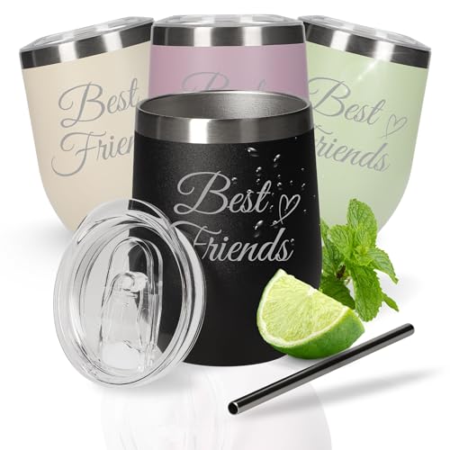 Weinbecher 350 ml 'Vinova' - doppelwandiger Edelstahlbecher hält lange kalt - Trinkbecher mit Deckel und Strohhalm - Becher als perfekte Geschenkidee für Junggesellenabschied, Farbe:Schwarz Motiv 2 von elasto PROMOTION FOR LIFE