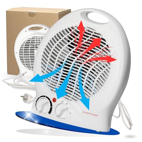 Ventilator 'Mobil' 2000W inkl. Heizlüfter - Standventilator sehr leise - tragbares Heizgerät mit Thermostat & 4-Stufen-Schalter - energiesparender Fan & Lüfter (Weiß) von elasto PROMOTION FOR LIFE