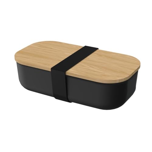 elasto PROMOTION FOR LIFE Bio-Vorratsdose 'Beech' Brotdose mit Bambusdeckel -Lunchbox To Go - Langlebiger Bio-Kunststoff, Farbe:schwarz/natur von elasto PROMOTION FOR LIFE