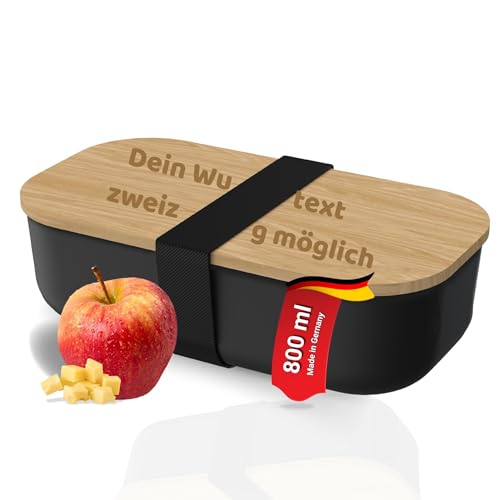 elasto PROMOTION FOR LIFE Bio-Vorratsdose Beech Brotdose mit Buchenhholzdeckel -Lunchbox To Go - Langlebiger Bio-Kunststoff, Farbe:schwarz/natur von elasto PROMOTION FOR LIFE