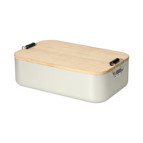 elasto PROMOTION FOR LIFE Vorratsdose 'Bamboo' Brotzeitbox aus Aluminium mit Holzdeckel aus Bambusholz, Lunchbox mit Klemmbügel, Farbe:Silber von elasto PROMOTION FOR LIFE