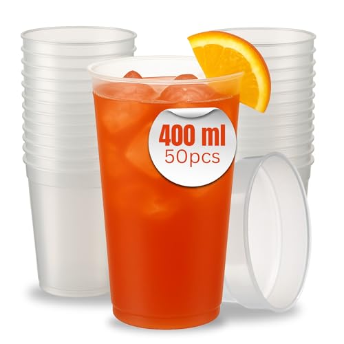 Mehrwegbecher 0,4 l Transparent - 50er Set Trinkbecher aus robustem Kunststoff ideal für Gartenparty, Festival und Geburtstag - Bruchsichere Party Zubehör Made in Germany von elasto form