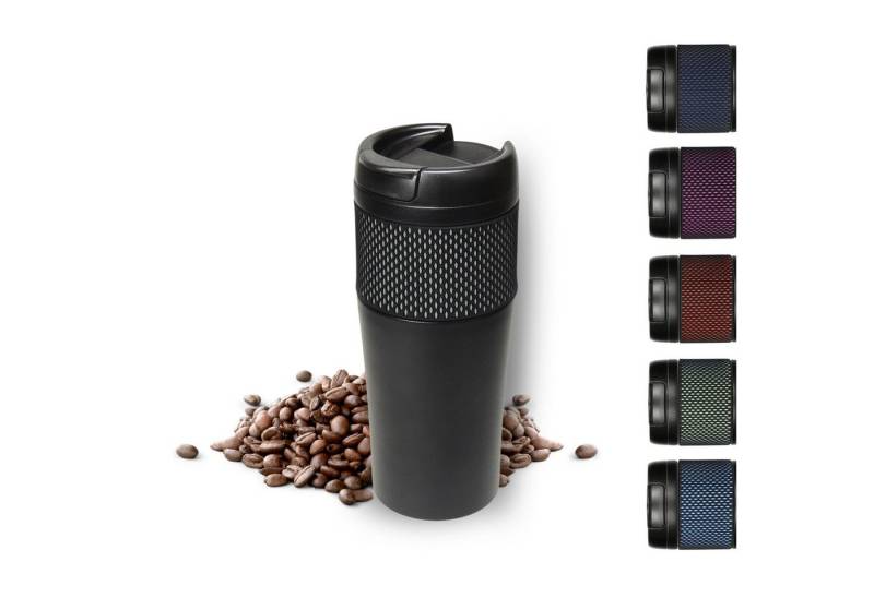 elasto Thermobecher Vakuum Kaffeebecher to Go mit Deckel inkl. Manschette, Isolierbecher, Teebecher, Heißgetränke, Coffee mug, Stylisch, Robust von elasto