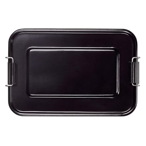 elasto Vesperbox BPA-Frei Brotdose 18 x 12 x 6cm Brotzeitbox Metall für Kinder und Erwachsene Geschenk für Schule Kindergarten Arbeit (Schwarz) von elasto