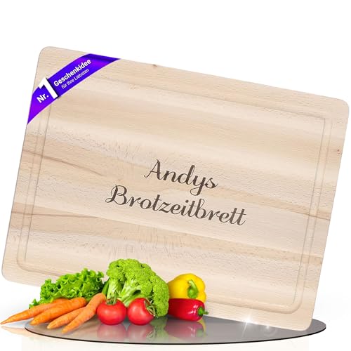 Personalisiertes Schneidebrett aus Buchenholz - 40 cm Schneidebrett Holz - Brett inkl. Saftrille - Holzbrett als Geschenkidee mit Motiv & Gravur (Motiv 9 - Brotzeitbrett) von Uakeii