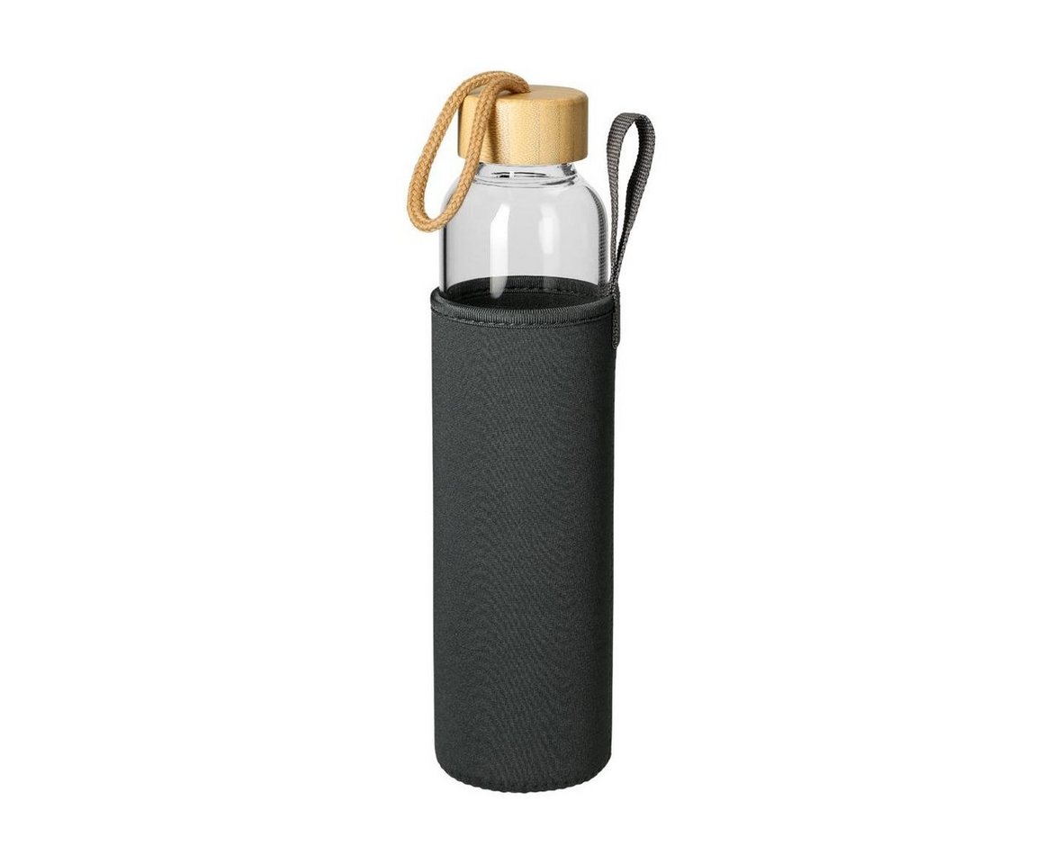 elasto Trinkflasche 650 ml Wasserflasche Bamboo Glasflsache mit Neoprentasche, Sportflasche, Für Unterwegs, Bottle, Schule und Arbeit, Kautschukhülle von elasto