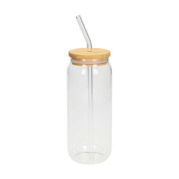 elasto Trinkglas "Tropical" - Strohhalm & Bürste - Bambusdeckel auslaufsicher von elasto