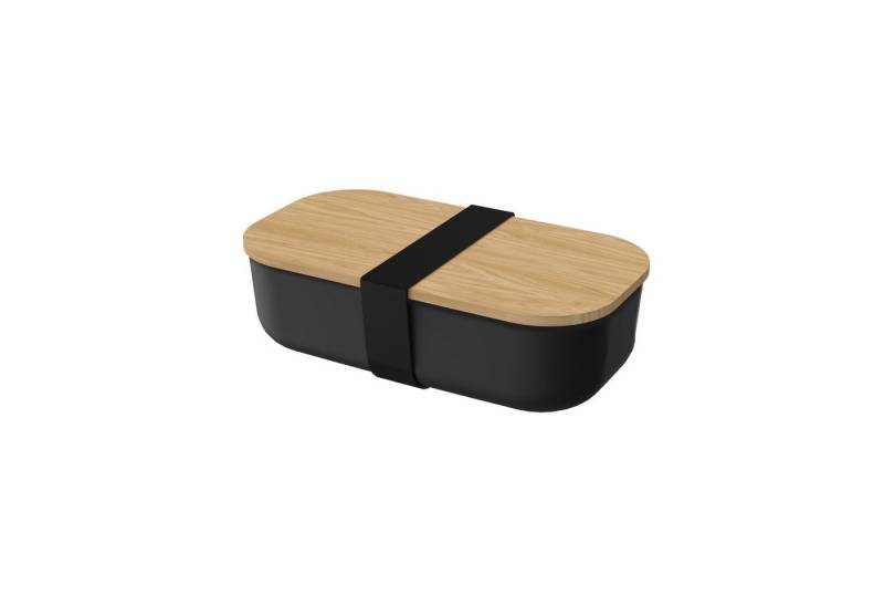 elasto Lunchbox Beech 1300 ml in Schwarz Brotdose mit Elastikband Holz-Deckel von elasto