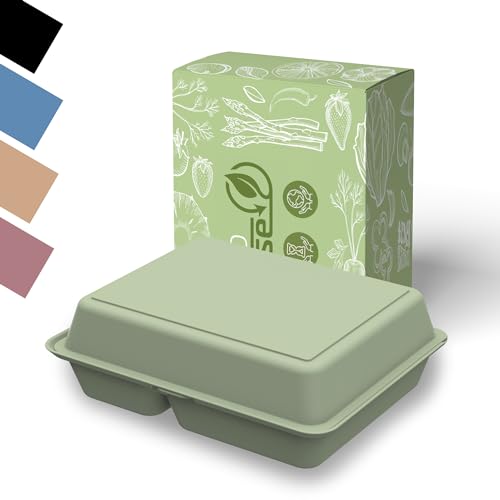 elastoREuse - Mehrweg Essensbox 0,8l 2-geteilt - Nachhaltiges take-away Geschirr für warme & kalte Speisen - Spülmaschinenfester To go Essensbehälter mit Fächern 24,6 x 15,7 x 6,1 cm (grün) von elastoREuse