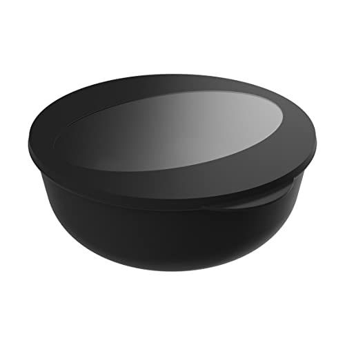 elastoREuse – Essensbox to go 2,2l für warme & kalte Speisen – Mehrweg Salatbox mikrowellen- & spülmaschinenfest – Runder Essensbehälter To-go aus recyceltem Kunststoff BPA-frei (Schwarz) von elastoREuse
