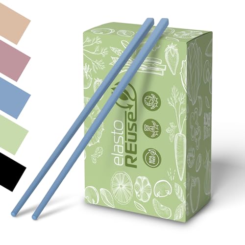 elastoREuse - Essstäbchen spülmaschinenfest aus BPA freiem Kunststoff im 2er Set - Chopsticks to go 25 cm für asiatische Speisen wie Sushi, Dumplings, Fried Rice etc. - Stäbchen zum essen (blau) von elastoREuse