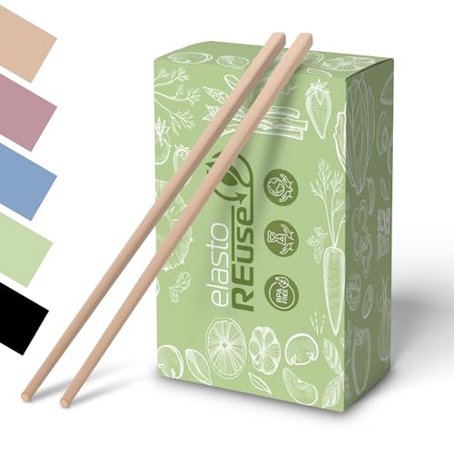 elastoREuse - Essstäbchen spülmaschinenfest aus BPA freiem Kunststoff im 2er Set - Chopsticks to go 25 cm für asiatische Speisen wie Sushi, Dumplings, Fried Rice etc. - Stäbchen zum essen (braun) von elastoREuse