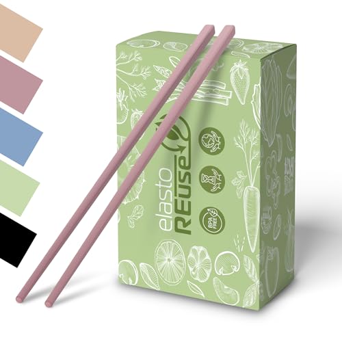 elastoREuse - Essstäbchen spülmaschinenfest aus BPA freiem Kunststoff im 2er Set - Chopsticks to go 25 cm für asiatische Speisen wie Sushi, Dumplings, Fried Rice etc. - Stäbchen zum essen (rot) von elastoREuse