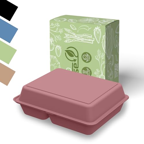 elastoREuse - Mehrweg Essensbox 0,8l 2-geteilt - Nachhaltiges take-away Geschirr für warme & kalte Speisen - Spülmaschinenfester To go Essensbehälter mit Fächern 24,6 x 15,7 x 6,1 cm (rot) von elastoREuse