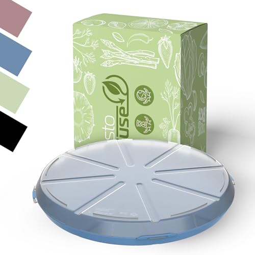 elastoREuse Pizzabox to go 34cm Aufbewahrungsbox mit Deckel rund - Stapelbarer Mehrweg Essensbehälter für Pizza - Umweltfreundliche Pizzaschachtel spülmaschinenfest & BPA-frei (blau transparent) von elastoREuse