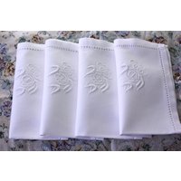 Vintage Gestickte Und Hohlsaum Servietten in Weiß 8Er-Set von elasvintageliving