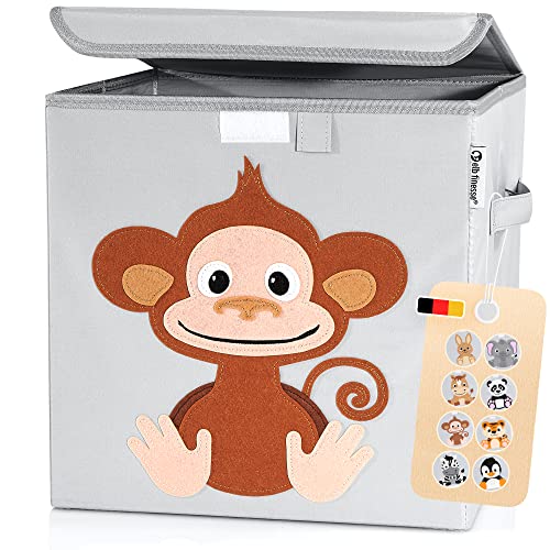 elb finesse ® Aufbewahrungsbox Kinder I süße Tierwelten Motive I extra stabile Spielzeugkiste mit Deckel für Kinderzimmer I Spielzeug Box (33x33x33) zur Aufbewahrung I Ordnungsbox I (Alfi Affe) von elb finesse