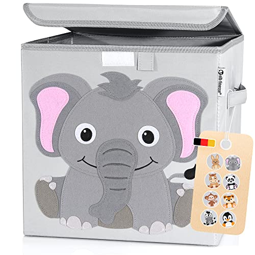 elb finesse ® Aufbewahrungsbox Kinder I süße Tierwelten Motive I extra stabile Spielzeugkiste mit Deckel für Kinderzimmer I Spielzeug Box (33x33x33) zur Aufbewahrung I Ordnungsbox I (Ella Elefant) von elb finesse