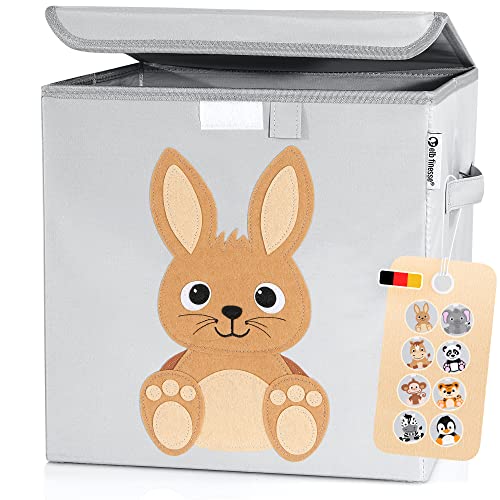 elb finesse ® Aufbewahrungsbox Kinder I süße Tierwelten Motive I extra stabile Spielzeugkiste mit Deckel für Kinderzimmer I Spielzeug Box (33x33x33) zur Aufbewahrung I Ordnungsbox I (Harry Hase) von elb finesse