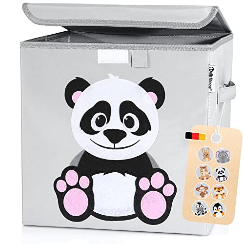 elb finesse ® Aufbewahrungsbox Kinder I süße Tierwelten Motive I extra stabile Spielzeugkiste mit Deckel für Kinderzimmer I Spielzeug Box (33x33x33) zur Aufbewahrung I Ordnungsbox I (Pauli Panda) von elb finesse