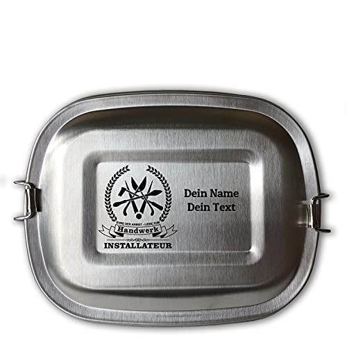Edelstahl Brotdose Lunchbox Erwachsene mit Gravur Zunftsymbol Installateur und Wunschgravur Dein Name personalisiert in 3 Größen auch als Set (Lunchbox Installateur Set (kleine und große Dose)) von elbedruck