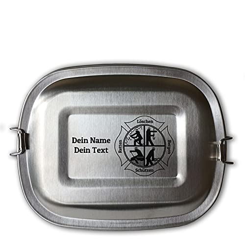 elbedruck Edelstahl Brotdose Lunchbox Kinder Erwachsene mit Gravur Löschen Bergen Retten Schützen Feuerwehr Dein Name personalisiert Wunschgravur in 3 Größen auch als Set (Lunchbox Bergen mittel) von elbedruck