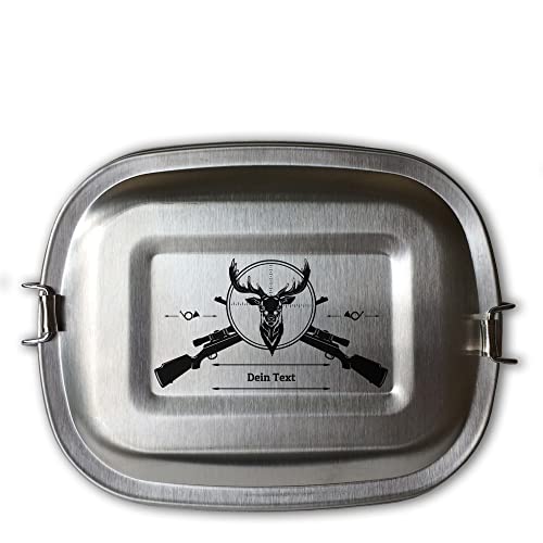 elbedruck Edelstahl Brotdose Lunchbox für Jäger und Förster personalisiert mit Wunschgravur, 3 Größen zur Auswahl dein Name Wunschtext Jagen Jagd Wald (Lunchbox Jagd mittel (ca. 800 ml)) von elbedruck