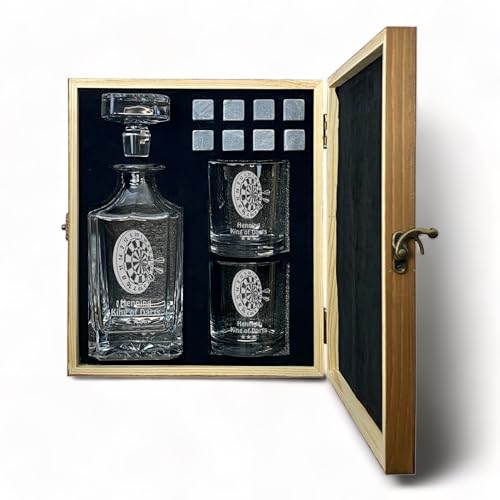 Whisky Set mit Gravur Dart personalisiert Karaffe 700 ml und Gläser verschiedene Motive Dartscheibe Dartspieler Geschenkbox (Motiv 2: Bull's Eye, Karaffe + 1 Glas) von elbedruck