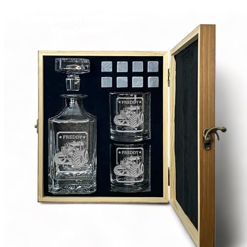 Whisky Set mit Gravur Traktor personalisiert Karaffe 700 ml und Gläser verschiedene Motive Landwirt Bauer Trecker Geschenkbox (Motiv 2: Big Machine, Karaffe + 1 Glas) von elbedruck