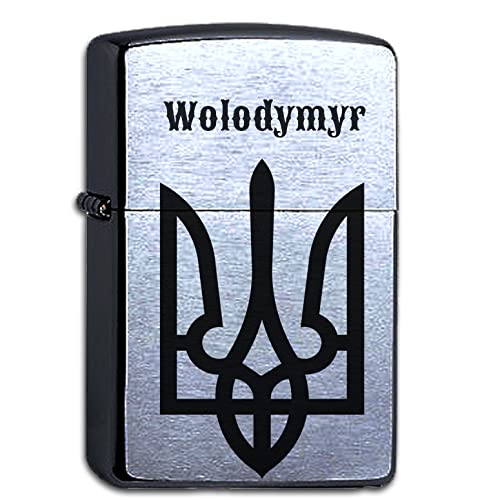 Zippo Benzinfeuerzeug Chrome Brushed mit Gravur Wappen der Ukraine und Wunschtext personalisiert Wunschgravur Name Personalisieren Feuerzeug von elbedruck