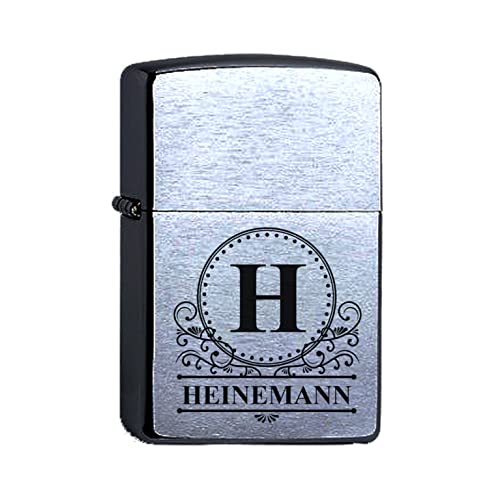 Zippo Benzinfeuerzeug Chrome Brushed personalisiert mit Monogramm und Name Initialen Gravur Personalisieren Wunschname von elbedruck