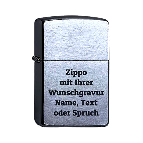 Zippo Benzinfeuerzeug mit Gravur Wunschtext Chrome Brushed Wunschgravur personalisiert Name Personalisieren Feuerzeug Gravur nach Wunsch von elbedruck