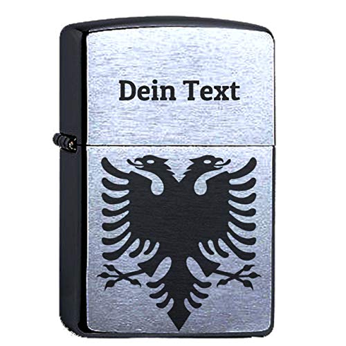 Albanischer Adler Lasergravur Dein Text Personalisieren Compatible with Zippo mit Wunschgravur Albanien Wappen personalisiert, Albania Sturmfeuerzeug von elbedruck