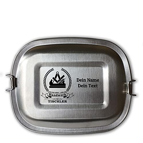 elbedruck Edelstahl Brotdose Lunchbox Erwachsene mit Gravur Zunftsymbol Tischler und Wunschgravur Dein Name personalisiert in 3 Größen auch als Set (Lunchbox Tischler groß) von elbedruck