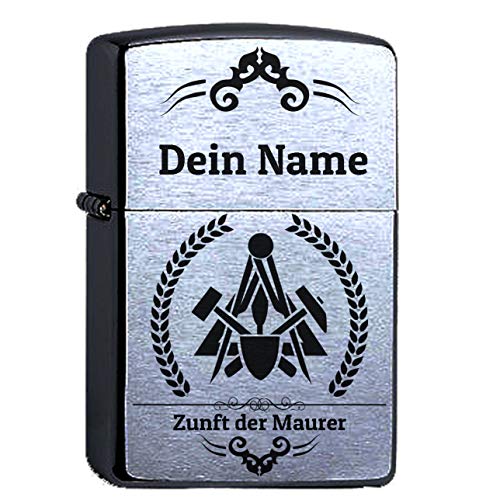 Maurer Zunftsymbol mit Gravur Personalisieren Lasergravur Compatible with Zippo personalisiert, Zunftwappen Zunft Polier Bauhandwerker graviert von elbedruck