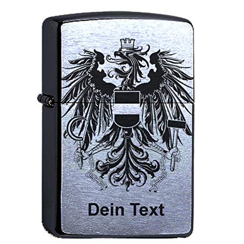 Österreich Adler Lasergravur mit Wunschgravur Compatible with Zippo personalisiert, Austria Sturmfeuerzeug Benzin Personalisieren von elbedruck