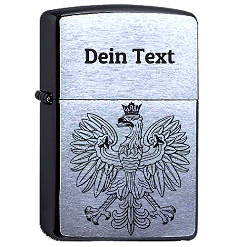 Polen Wappen Polska mit Gravur Compatible with Zippo personalisiert, Logo polnischer Adler Wunschtext Dein Name Personalisieren von elbedruck