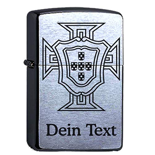 Portugal Wappen mit Gravur Compatible with Zippo personalisiert. Dein Text Personalisieren, Logo portugiesisch FPF Wunschtext von elbedruck