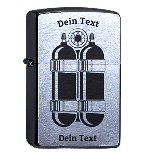 elbedruck Taucher Scuba Diving Lasergravur Compatible with Zippo personalisiert mit Gravur Dein Text Taucherflaschen tauchen Personalisieren von elbedruck