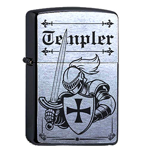 Templer Ritter Orden Schwert Lasergravur Compatible with Zippo personalisiert mit Gravur mit Wunschtext Personalisieren. Templerkreuz im Schild von elbedruck