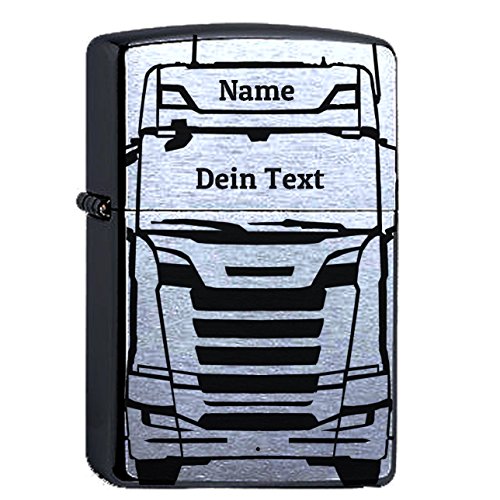 Zippo Chrome Brushed mit Gravur LKW Truck personalisiert mit Name und Wunschtext Personalisieren Trucker Held der Straße von elbedruck