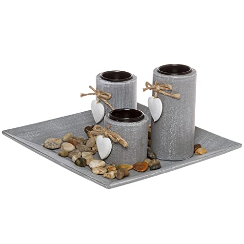 3 Teelichthalter mit Tablett Tischdekoration Kerzenhalter Kerzentablett von elbmöbel