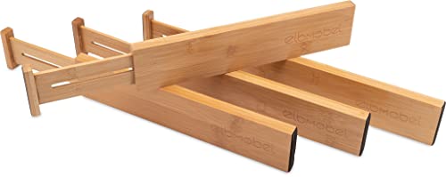 elbmöbel 4x Schubladeneinsatz 44-56 cm Schubladenteiler Schubladentrenner Bambus Groß verstellbar Küche Kleiderschrank Organizer von elbmöbel